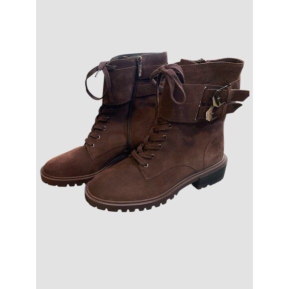 Vince Camuto Fawdry Womens Chocolate Brown Combat & Lace-up Boots Side Zip 6.5M - Picture 1 of 9